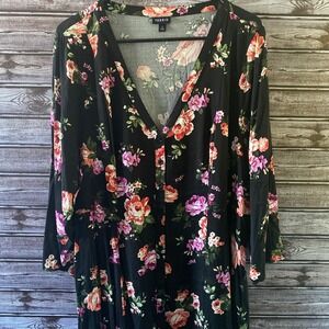 Torrid Women's Long-Sleeved Button-Down Dress Size 2X Black Floral Midi V-Neck